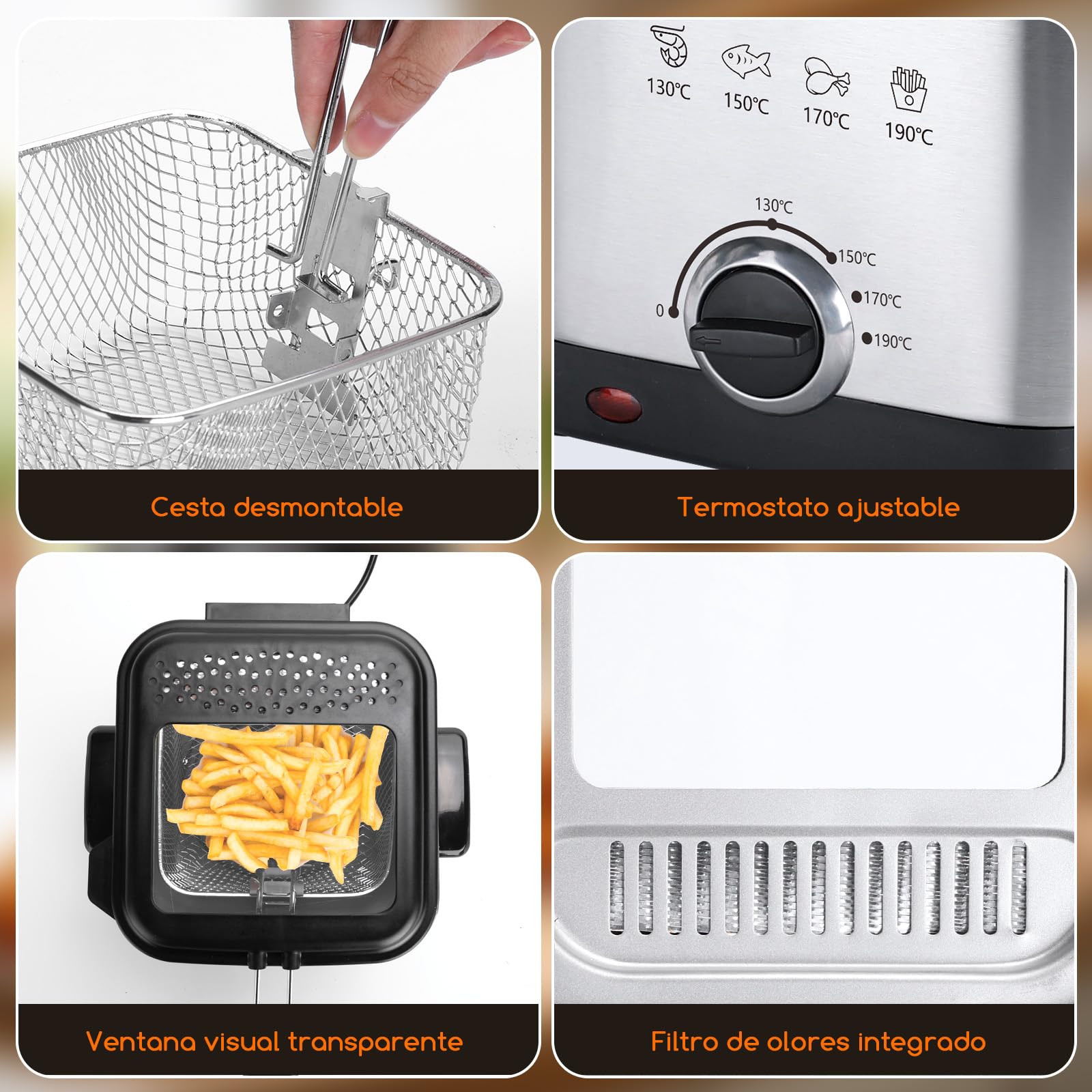 Aigostar Fries 30IZD - Freidora compacta de 1,5 litros, libre de BPA, 1000 watios con gran ventana transparente y temperatura ajustable. Acero inoxidable de tipo 304. Diseño exclusivo