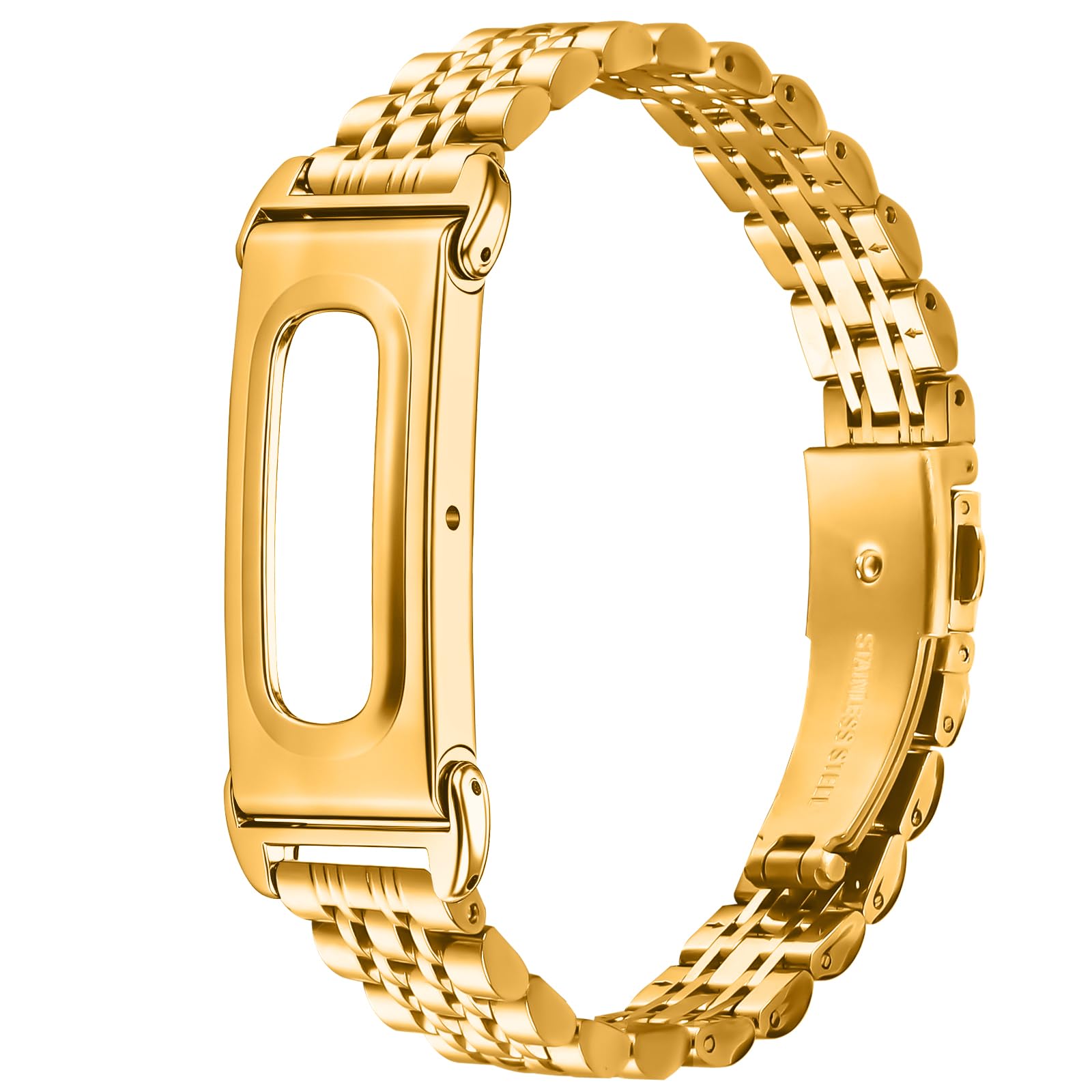 NovemFoal Replacement Metal Watch Band Compatible with Fitbit Air Straps, Stainless Steel Wrist Strap Business Bracelet, Gold