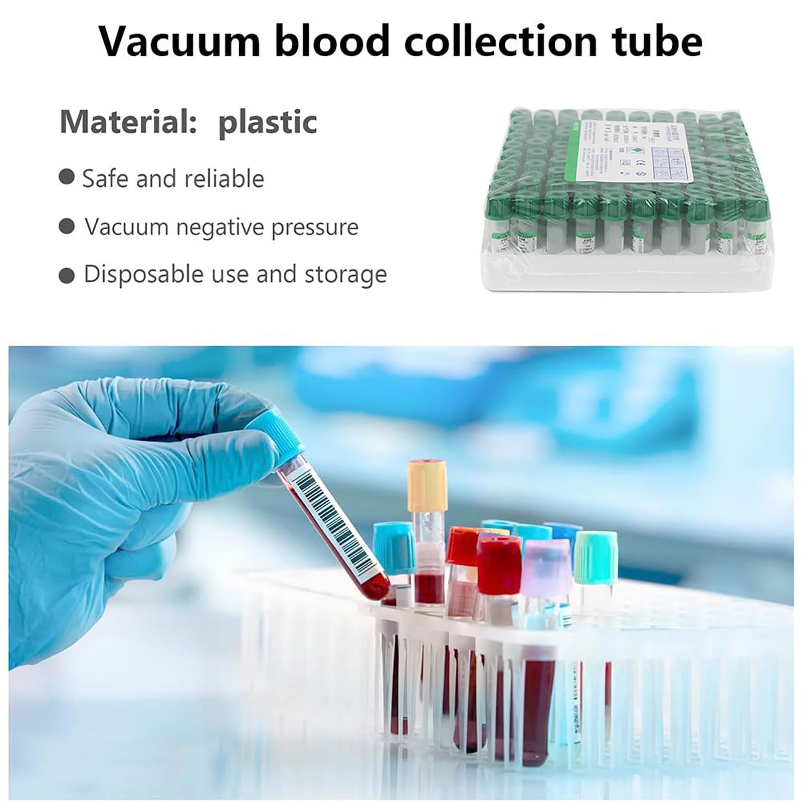 100 Provette per La Raccolta del Sangue sotto Vuoto (0,5ml/1ml), Provetta Verde con Eparina di Litio/Provetta Viola con Anticoagulante EDTA K2,Green-0.5ml