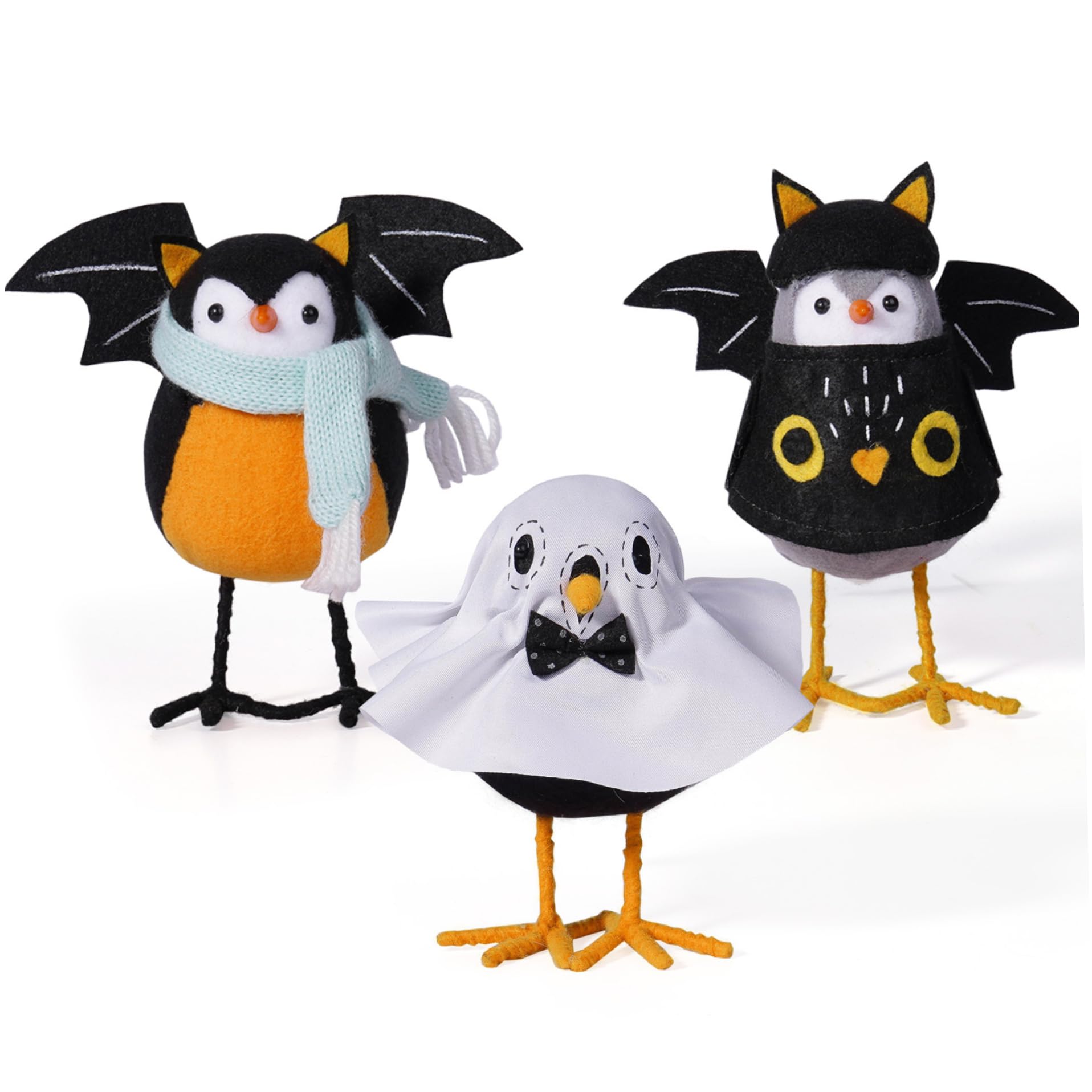 Sjfbebsy Halloween Decor, 3Pcs Cute Standing Bird Statue 3-Color Ghosts Bats for Tabletop Decor, Halloween Home