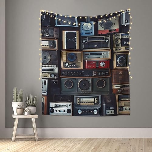 HJTRW Tapiz vintage para colgar en la pared de radio, 60 x 51 pulgadas, tapiz para dormitorio, divertido tapiz de pared, arte de pared, manta de