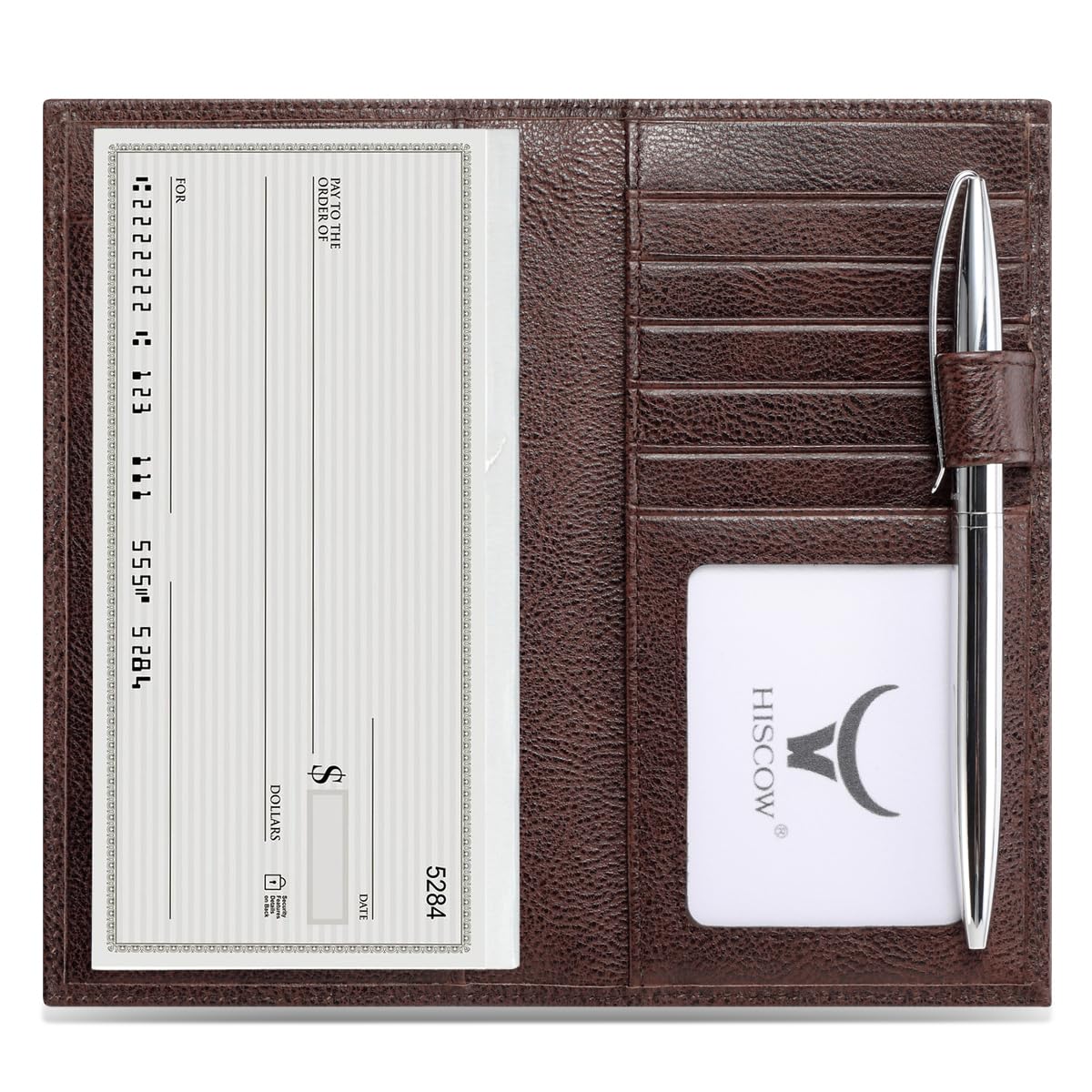 HISCOW Leather Checkbook Cover with Card Slots, Vegetable-Tanned Coffee