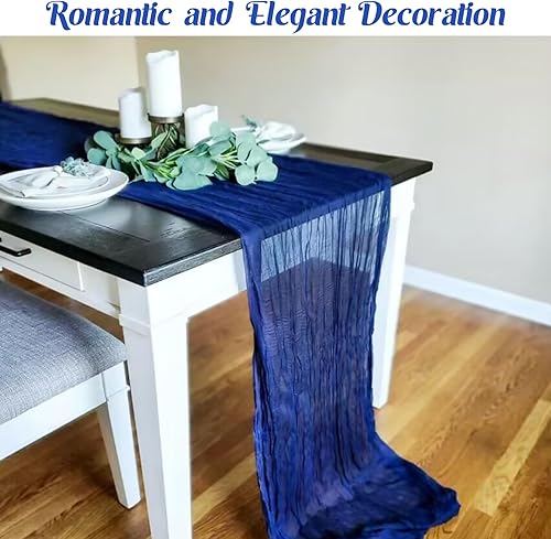 Miniatura 7 de Camino de mesa de gasa de color azul real de 10 pies de largo, camino de mesa de tela de gasa bohemio, camino de mesa rústico transparente para