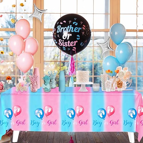 Miniatura 7 de TREWAVE 3 manteles de plástico  Decoración de revelación de género, desechables, fundas impermeables para niños o niñas, suministros de fiesta de