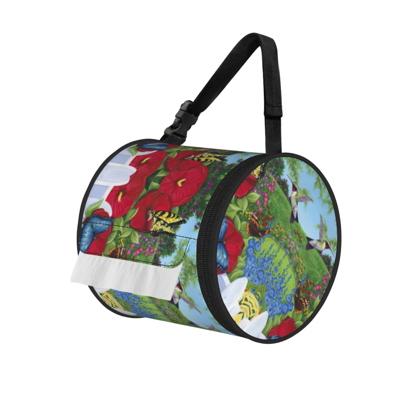Bird Butterfly Flower Print Fashion Tissues Organizer Box, Hanging Tissue Holder For Purse Coins For Car Office Daily Outing