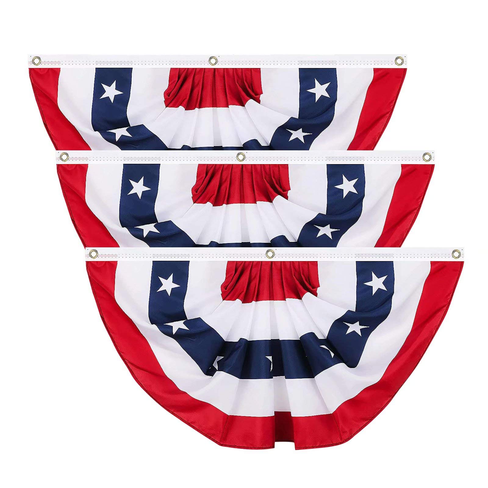 3 szt. USA plisowana flaga wachlarza dekoracje na dzień niepodległości - 9 x 150 cm amerykański baner chorągiewka flaga patriotyczna półwachlarz baner flaga z mosiężnymi oczkami na 4 lipca dekoracja na Dzień Pamięci