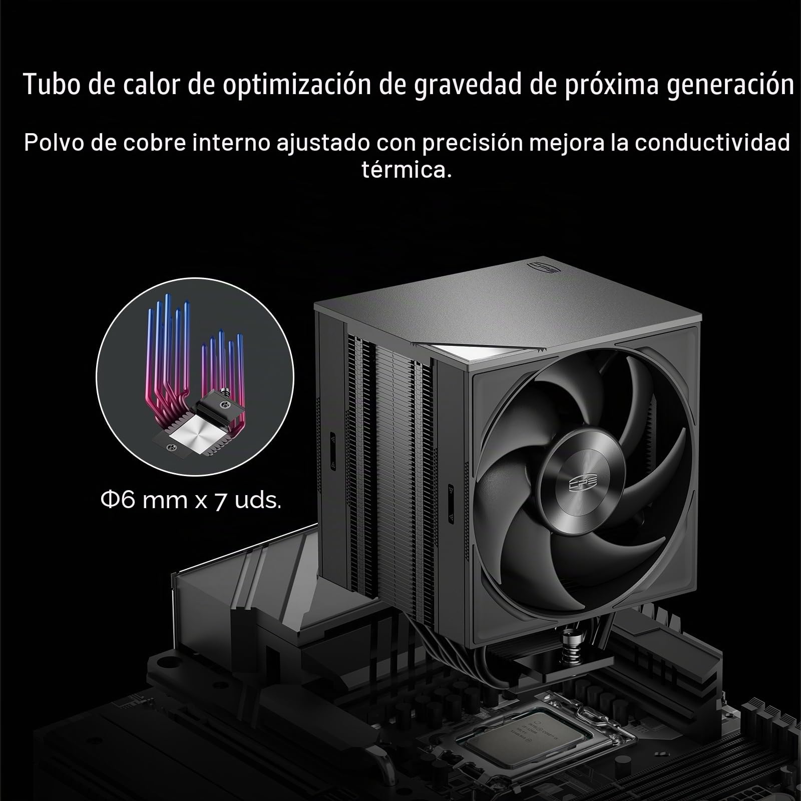 CPS RZ700D BK Disipador de aire para CPU, Cooler de torre única insignia con 7 heatpipes y ventilador F5 S120 PWM, cubierta superior magnética, compatible con Intel LGA 1700/1851/1200 y AMD AM5/AM4