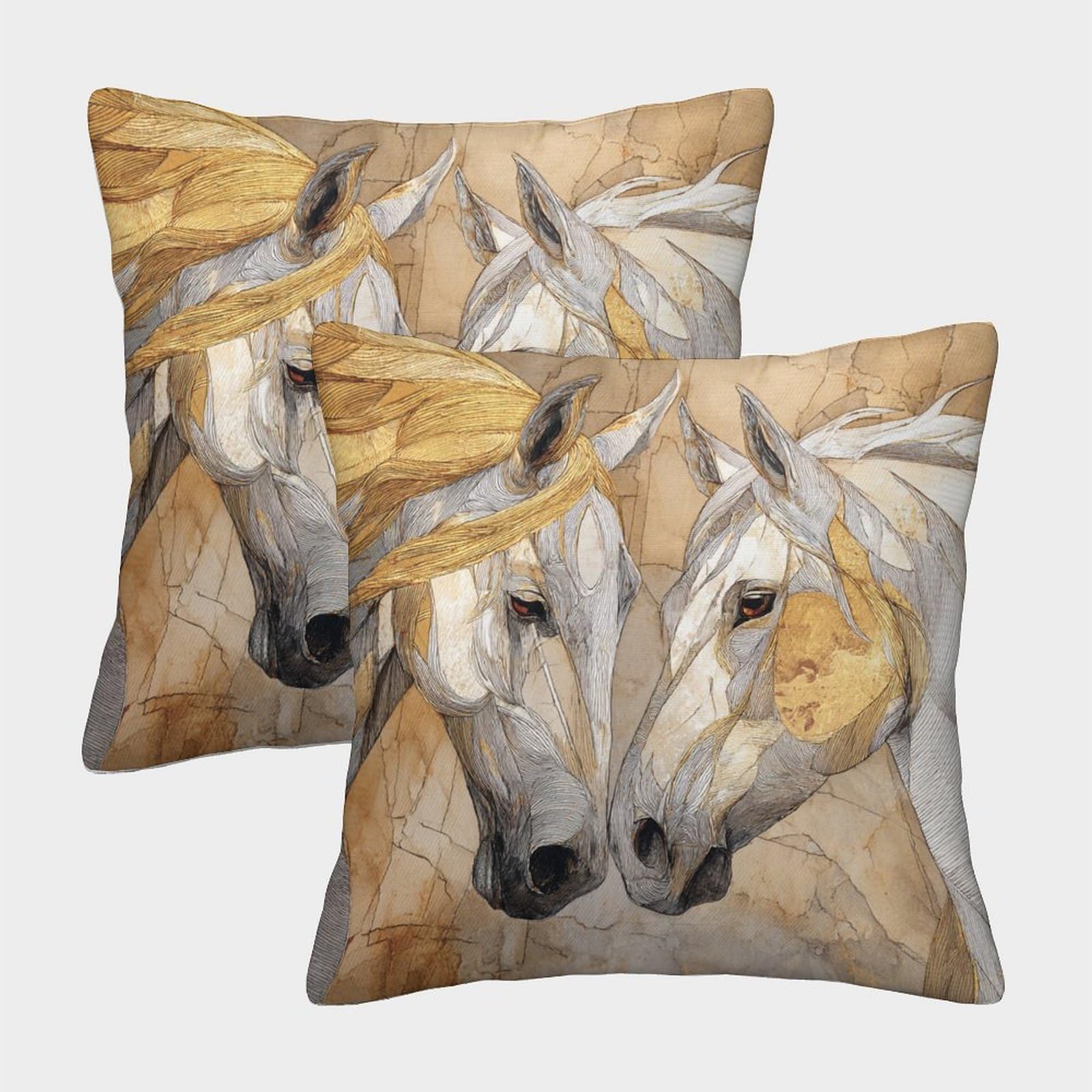 Phqazwsxe Style-5 Two Horses Pillow Cases Set Of 2 Cozy Pillowcase Animal Cushion Case With Zipper Decorative Sofa For Living Room Bedroom 40X40cm