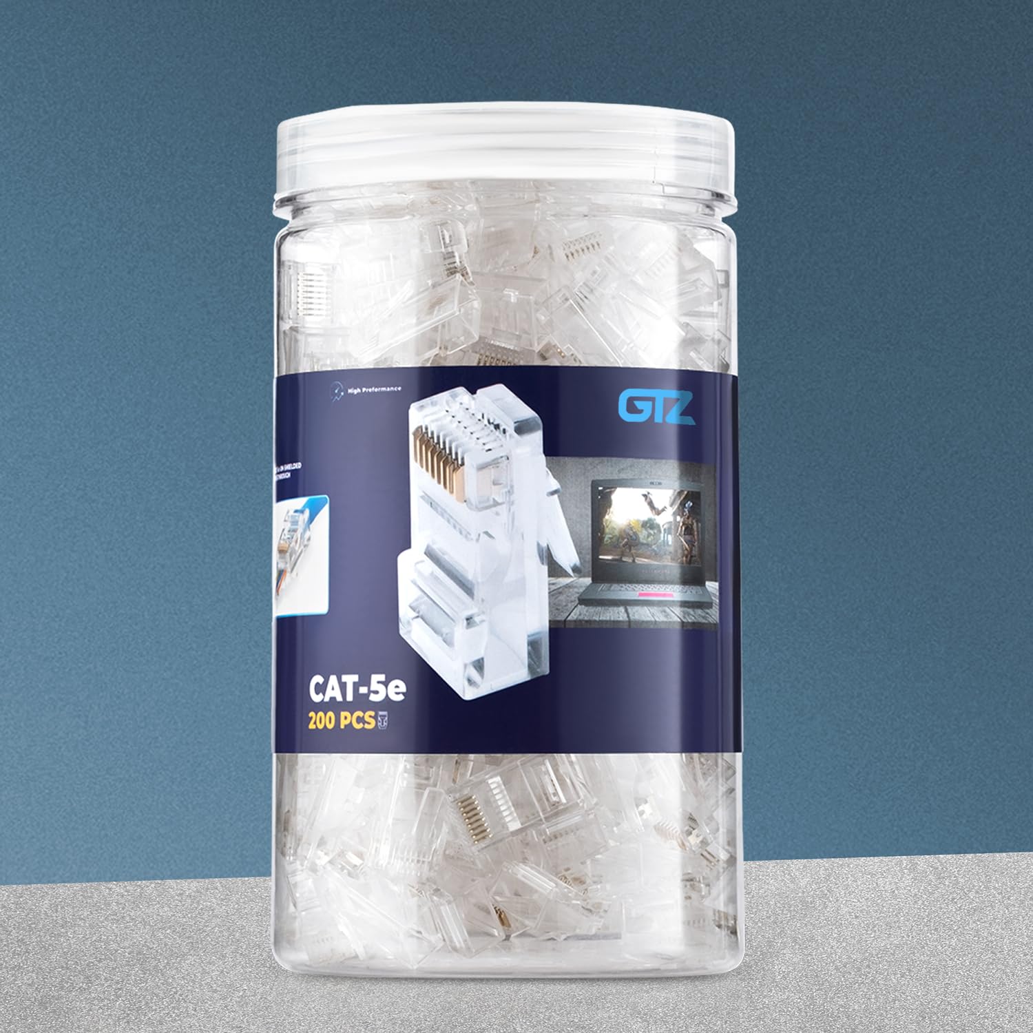 RJ45 Cat5 Cat5e Pass Through Connectors Pack of 200 | EZ Crimp Connector UTP Network Unshielded Plug for Twisted Pair Solid Wire & Standard Cables | Transparent Passthrough Ethernet Insert