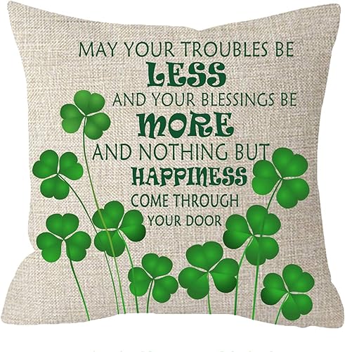 Miniatura 2 de NIDITW Happy St Patrick's Day Irish Blessing Lucky Charms Love Clovers Lumbar arpillera decorativa rectangular funda de almohada para dormitorio,