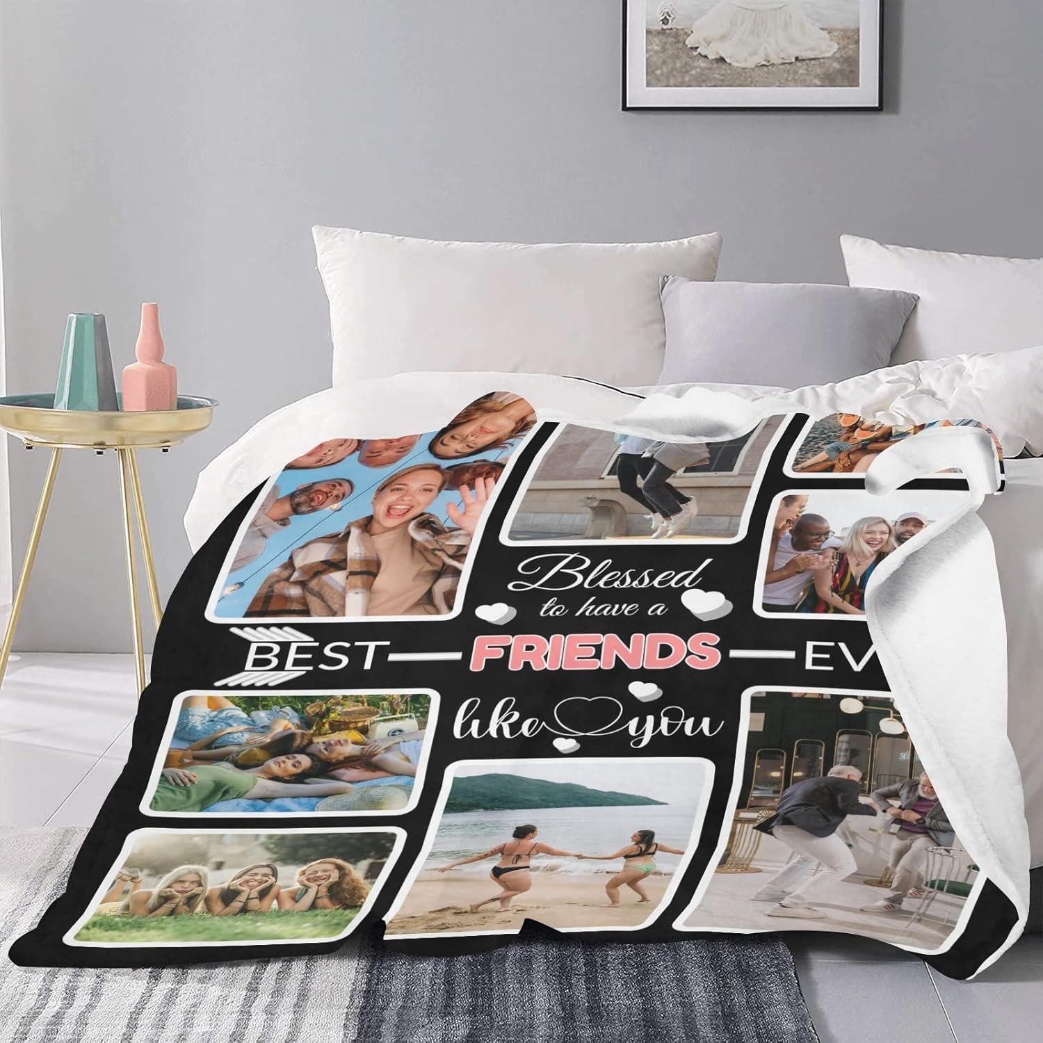 Custom Blanket Gifts with Photos, Personalized Bed Throws for Friends, Custom Souvenir Throw Blanket for Best Friends, 8 Collages Made in USA - Image 6
