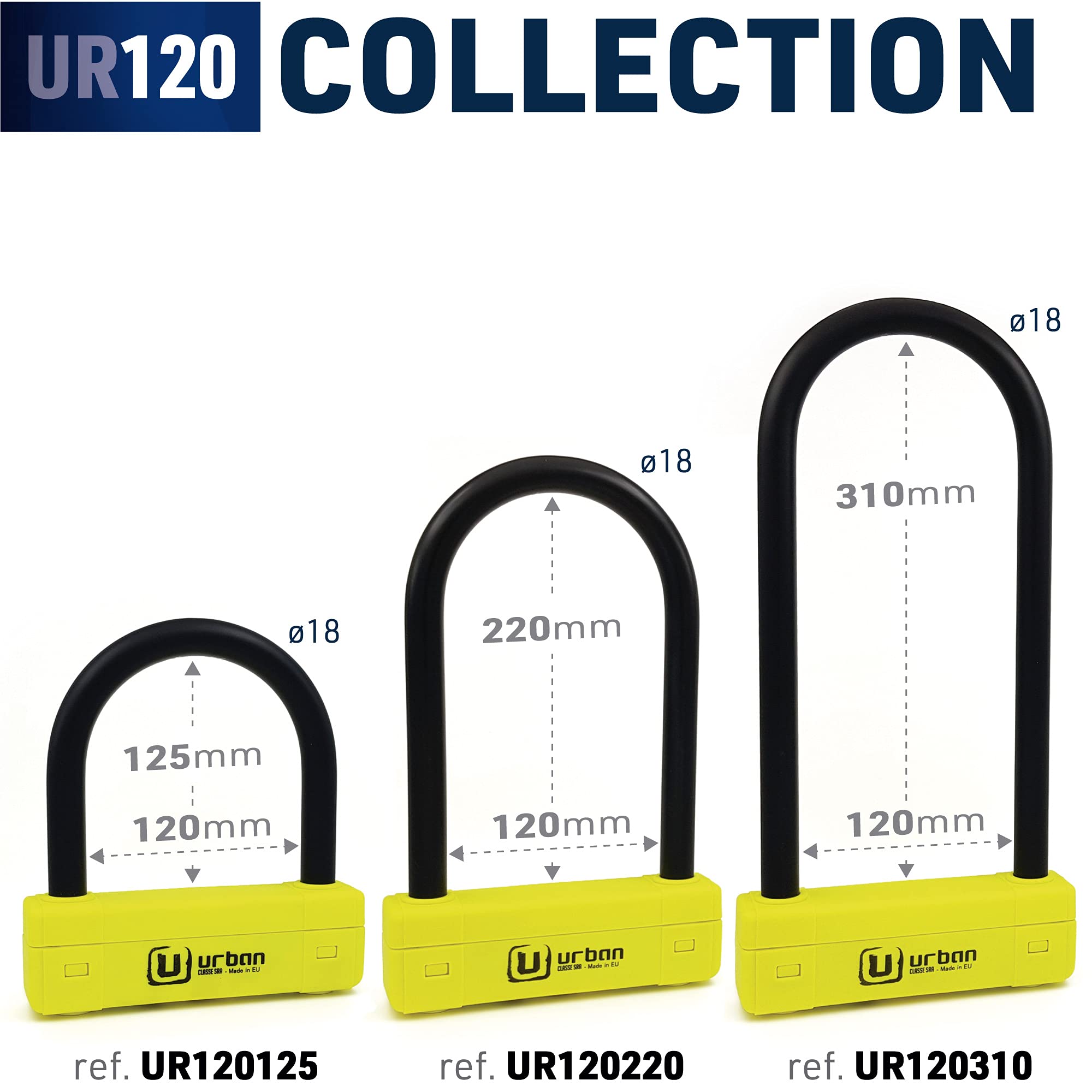 URBAN UR120125 Antivol Moto U Homologué SRA, Sécurité Maximale Niveau 20, Ø18mm Acier Trempé, Double Verrouillage, Serrure Anti-Crochetage, Polyvalent, Antivol Vélo Électrique Scooter, 120x125cm