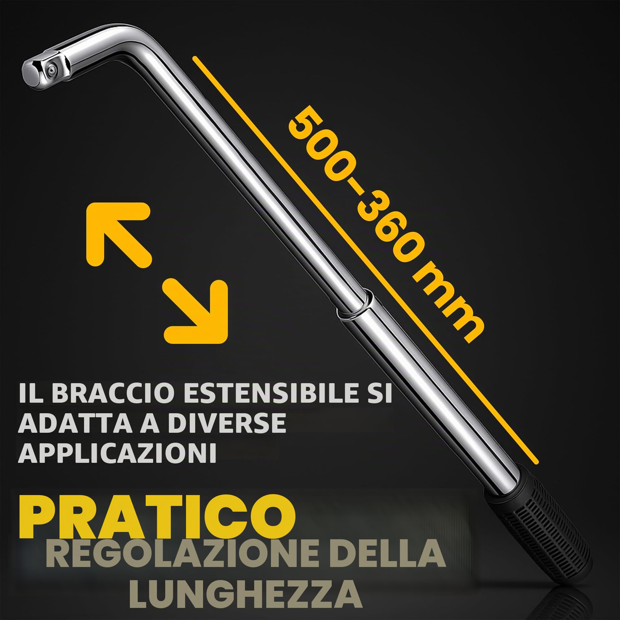 Retoo Chiave per Ruote Auto, Chiave Estensibile Per Dadi Ruota da 17/19mm e 21/23mm Regolabile 350-500 mm, Impugnatura Antiscivolo Gommata, 1/2" Acciaio Cromato, Attrezzo Veicoli Officina Moto
