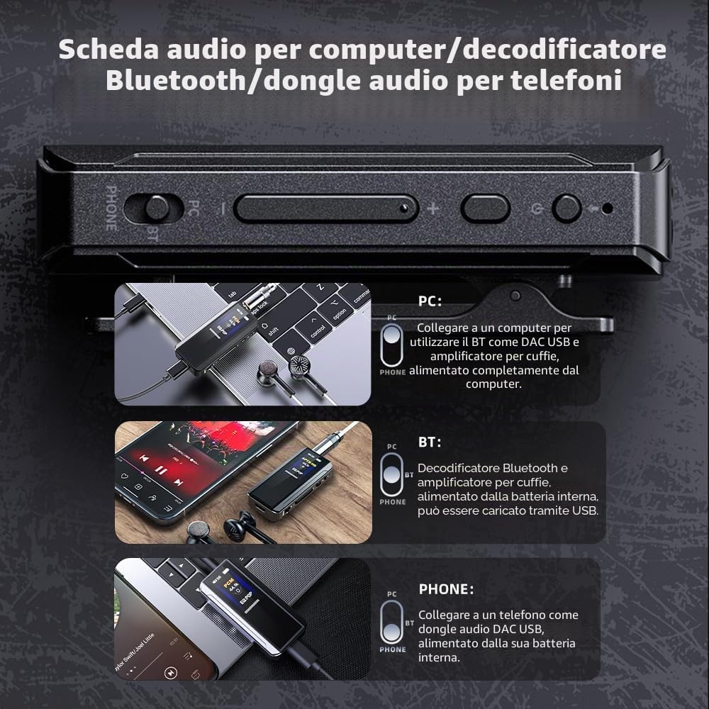 FiiO Amplificatore per cuffie Bluetooth BTR13 (nero) | Supporto LDAC e AAC, AptX Adaptive e aptX HD, Dual CS43131 DAC, uscite da 3,5 mm e 4,4 mm