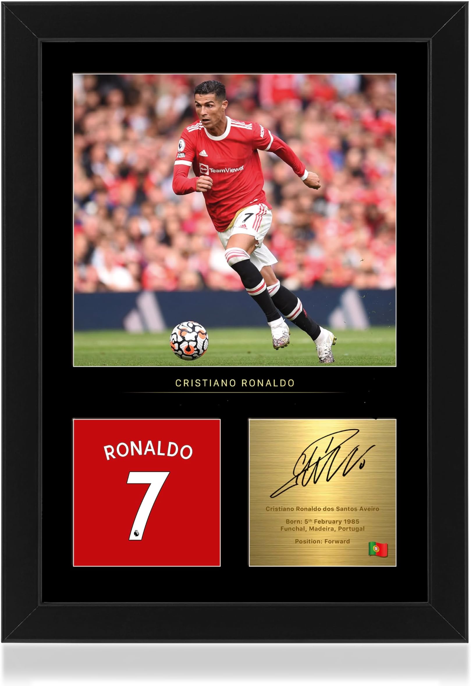 Win FC Cristiano Ronaldo Signed A4 Framed Photo Display - Reproduced Digital Signature - Gift For United Fans