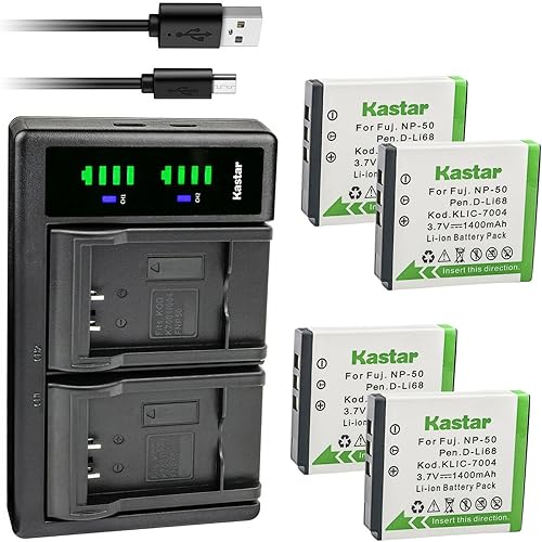 Kastar Paquete de 4 baterías SX-50 y cargador USB LTD2 de repuesto para batería SiOnyx Aurora SX-50 SX50, cámara de visión nocturna SiOnyx Aurora