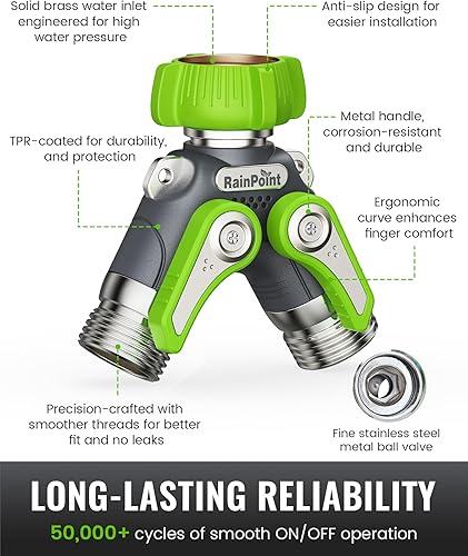 Miniatura 6 de RAINPOINT Divisor de manguera de jardín, divisor de espiga en Y de manguera de agua resistente de 2 vías con válvulas de cierre, divisor de grifo