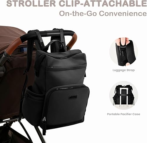 Miniatura 6 de VONAL Mochila de neopreno para pañales con cambiador, mochila de neopreno de gran capacidad de 33 litros con bolsillos aislados, mochila de pañales