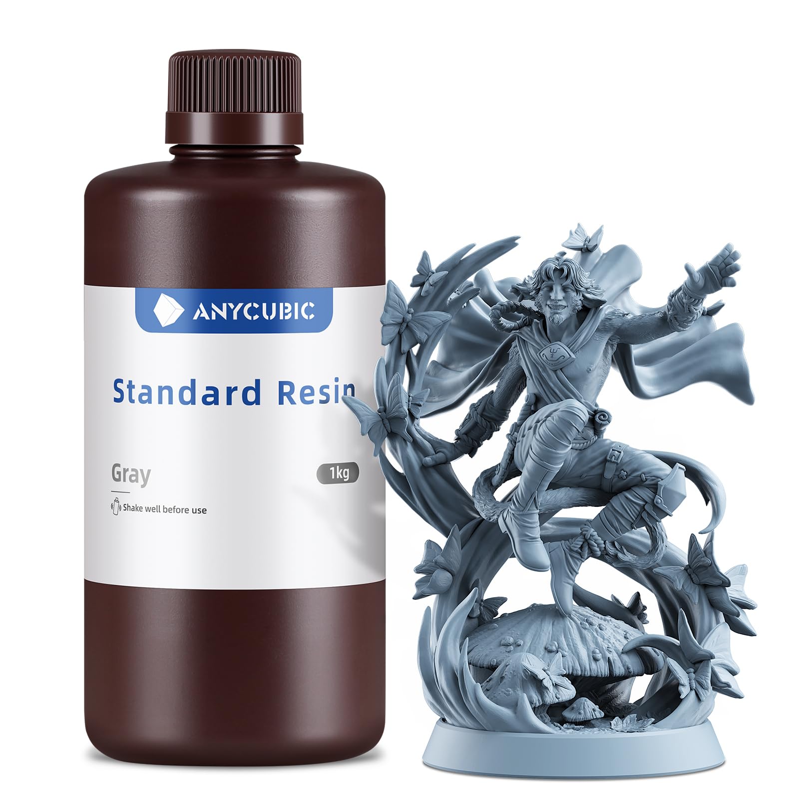 ANYCUBIC Resina Stampante 3D, Resine Standard Fotopolimerizzante UV 405 nm con Alta Precisione, Eccellente Fluidità e Solidificare Rapida per stampanti 3D 4K/8K LCD/DLP/SLA (Grigio, 1kg)