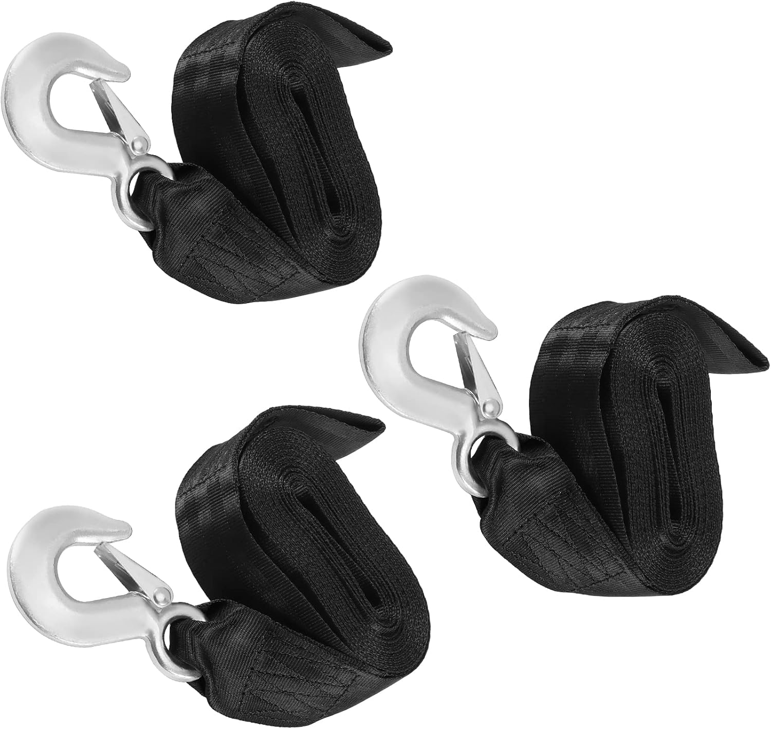 NINGWAAN 3 PCS 20 ft x 2 Inch Black Tow Straps with Hooks
