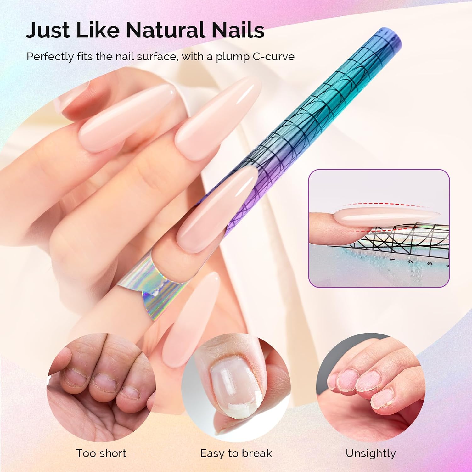MelodySusie Nail Forms for Nail Extensions 100PCS, Long Length and Strong Adhesion, for Acrylic, Builder Gel and Poly Gel, for Home DIY and Salon Tools