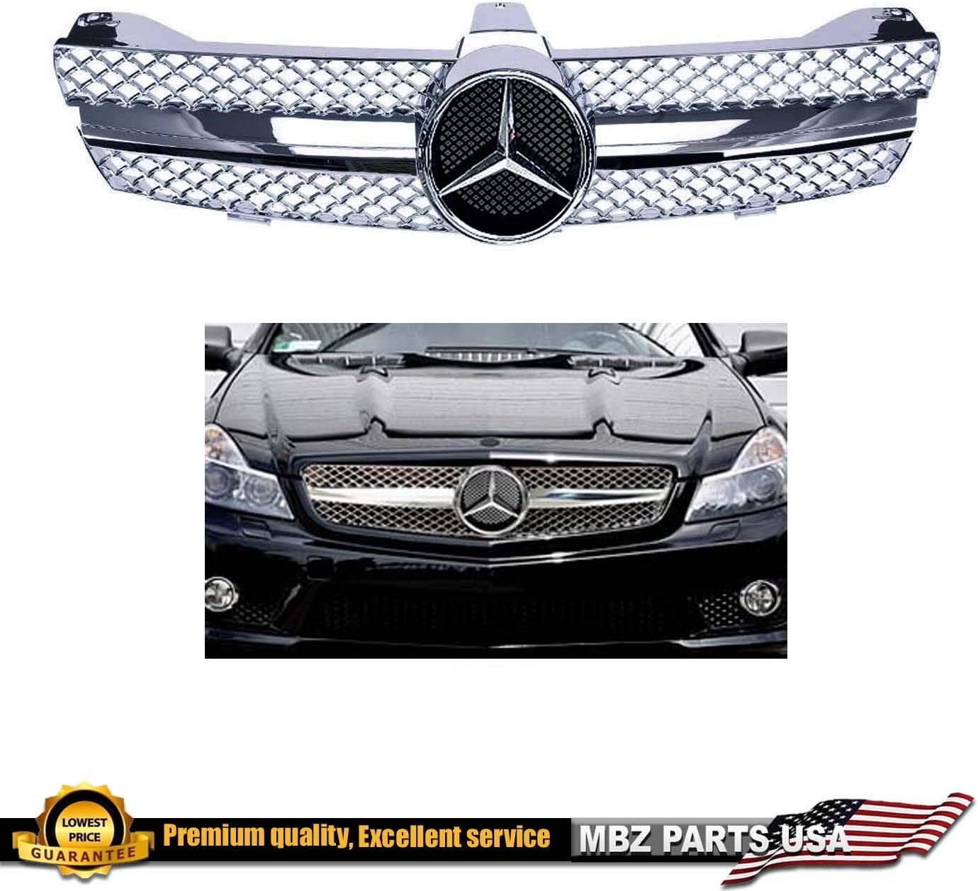 MERCEDES BENZ CLS 2006 2007 2008 ALL CHROME GRILLE STAR EMBLEM AMG STYLE LOOK CLS63 CLS550 CUSTOM FRONT NEW BUMPER HOOD W219#323