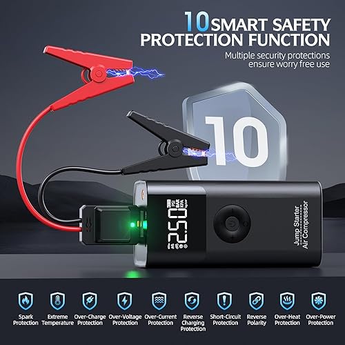 Miniatura 7 de Arrancador con compresor de aire, batería portátil LERTIN 3500A 150PSI, para motor diésel de hasta 9.0 gas8.0L, caja de salto de 12 V con carga