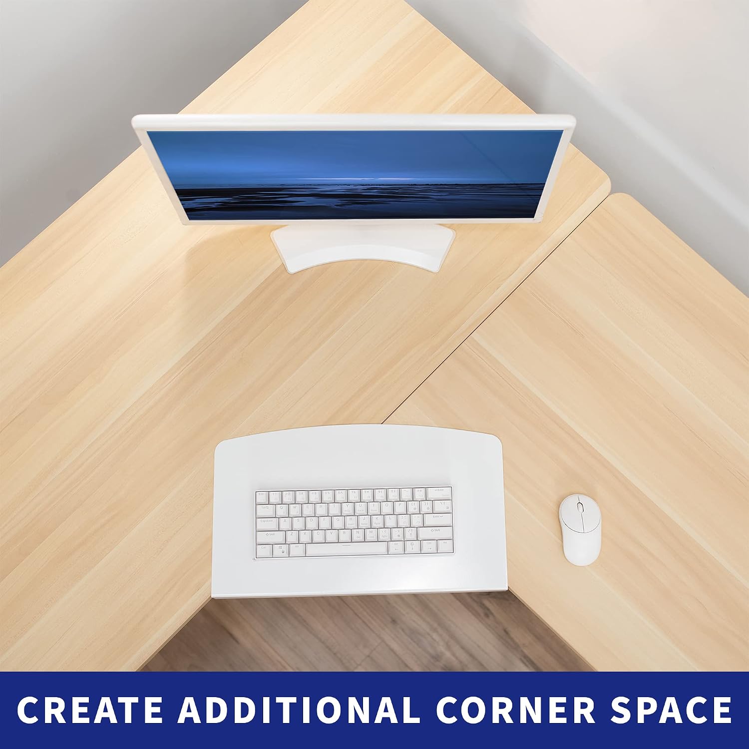 VIVO 17 inch Corner Desk Connector Platform for Mounting Under-Desk Keyboard Trays on L-Shaped Workstations, White, DESK-AC07SW