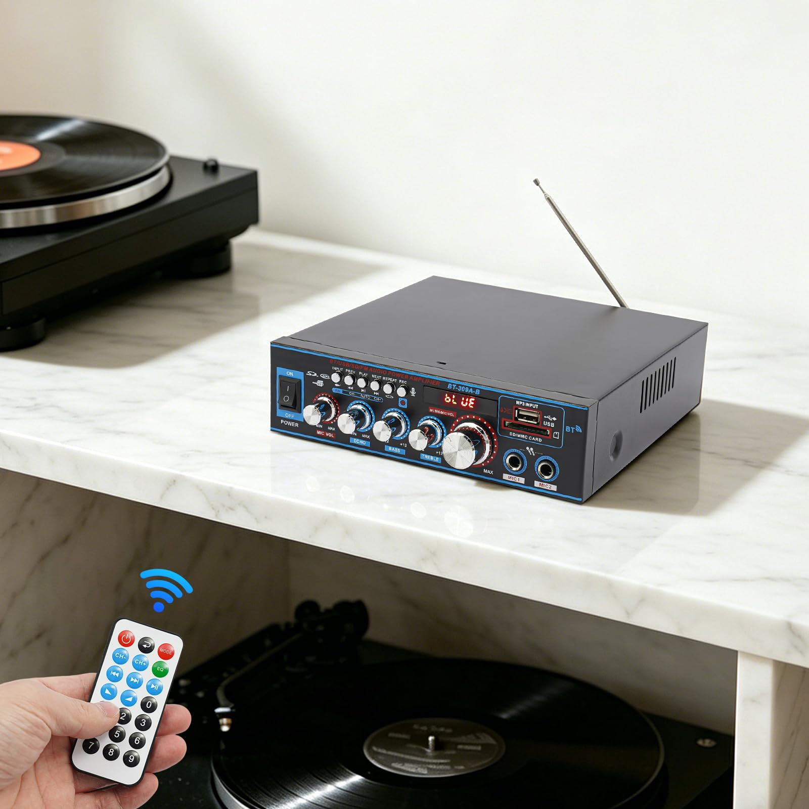 Wzmacniacz stereo Bluetooth 2-kanałowy z USB SD MP3