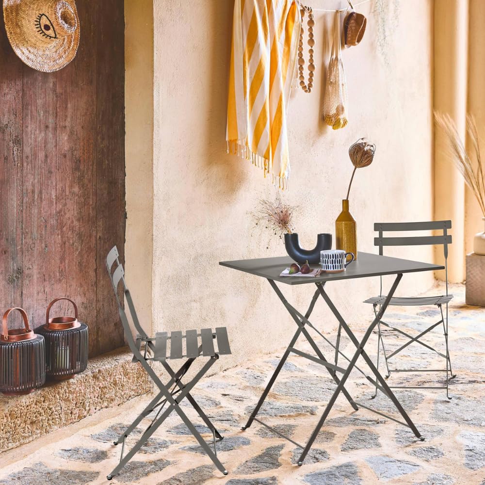 PALUPLUS Set da Bistrot 3 Pezzi, Tavolo Pieghevole QUADRATO 60x60x71 cm, 2 Sedie in Metallo 41x46x80 cm, Ideale per Balcone e Giardino, Design Elegante e Salvaspazio -7124F-15,8 (Grigio Antracite)
