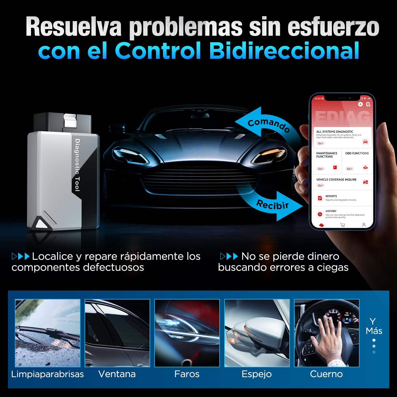 KINGBOLEN EDIAG Elite OBD2 Diagnosis, Bluetooth Diagnosis Coche Multimarca,Diagnóstico de Todos los Sistemas, 15+ Servicios Reset, Prueba Activa, para Android & iPhone, Actualizaciones gratuitas