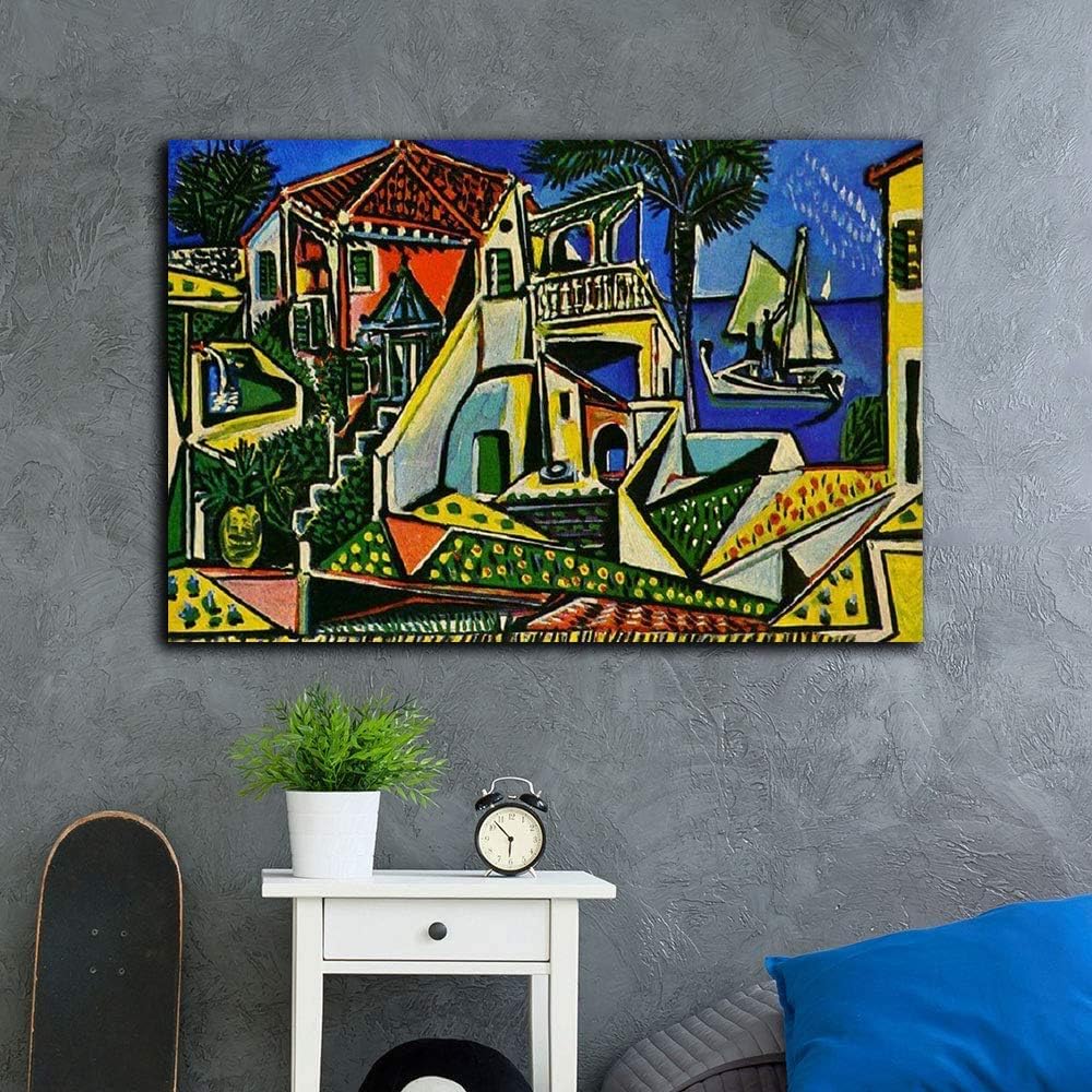 ZENDA Pablo Picasso Wall Art Picasso Mediterranean Landscape Painting Wapped Canvas Art for Bedroom Livingroom Decoration Ready to Hang