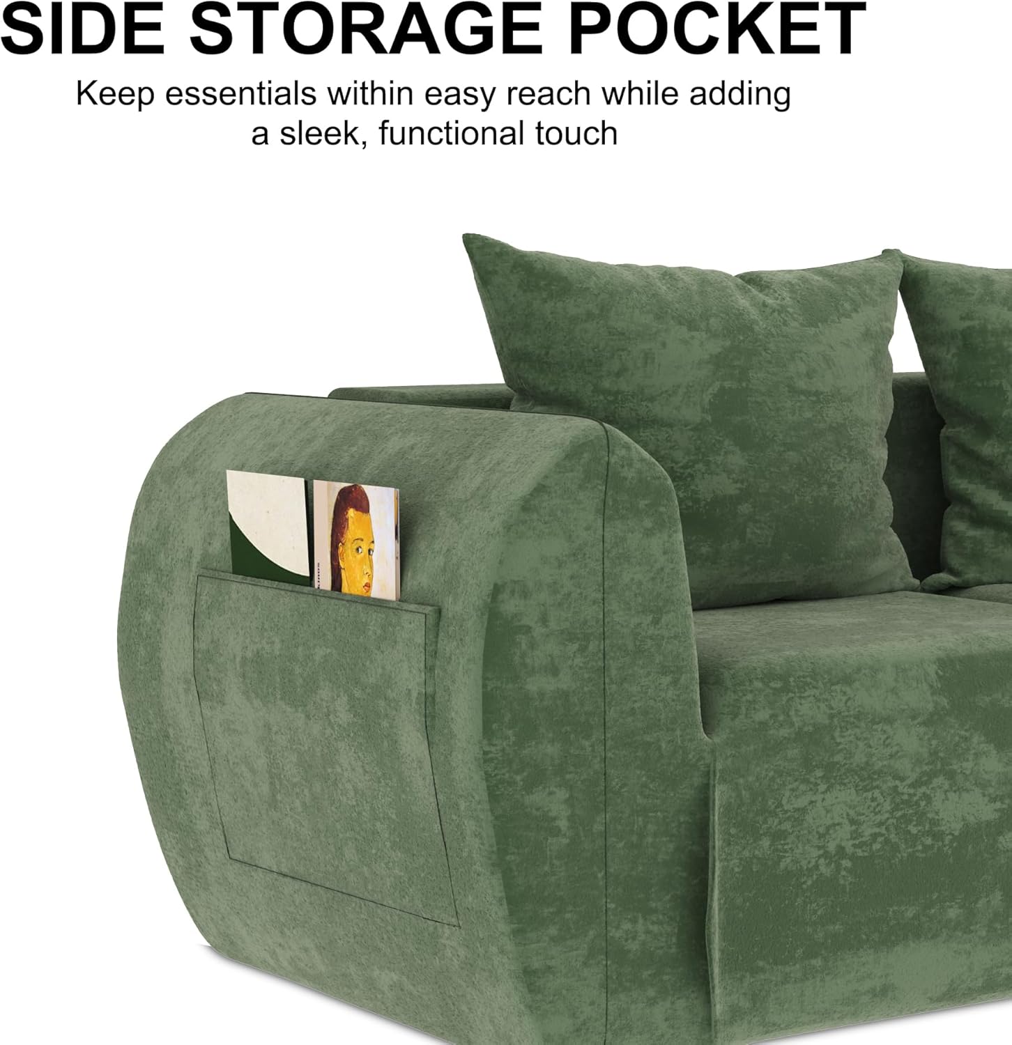 Modern Modular Sectional Sofa - Ultra Soft Chenille Green Boneless Couch, Cloud Couches for Living Room with Comfy Seat, Side Storage Pocket & No Assembly Required (Loveseat)