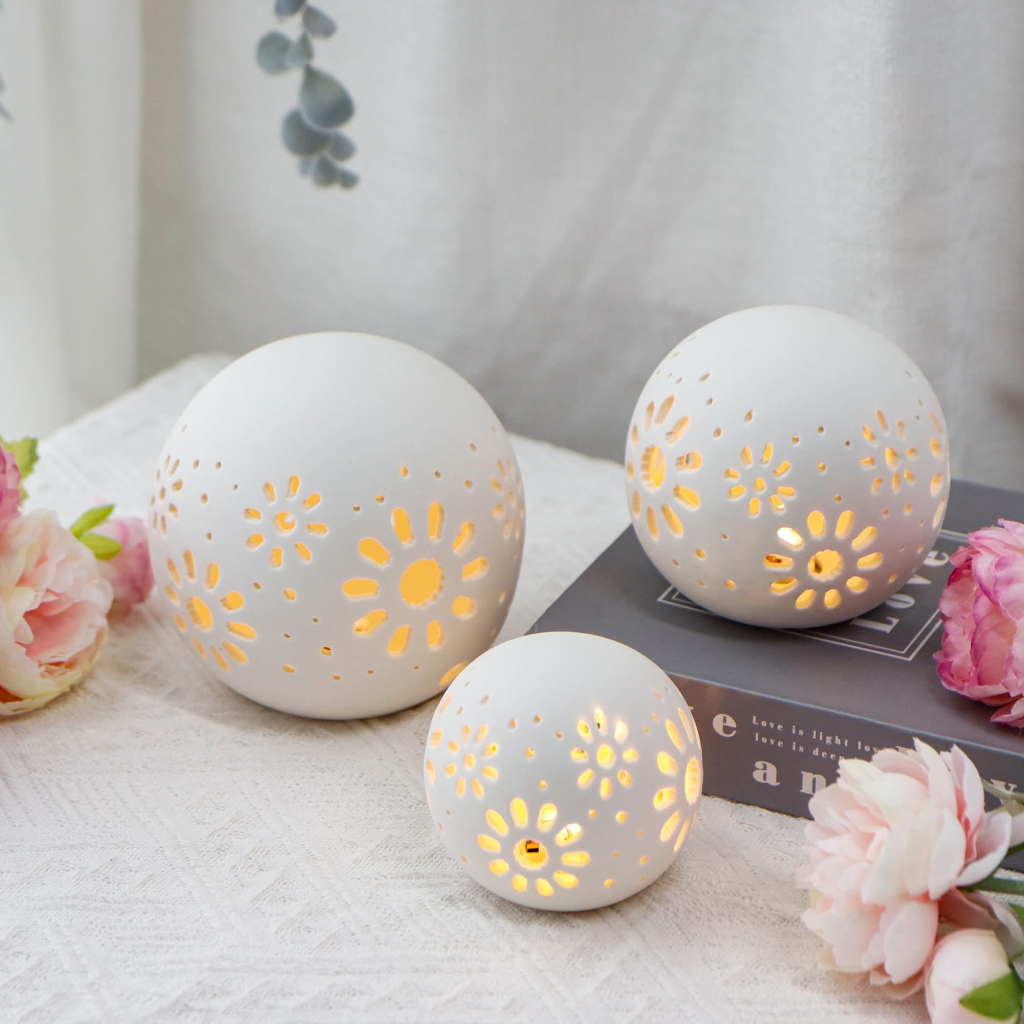 JHY DESIGN Set da 3 lampade in ceramica con luce LED per camera da letto, scrivania, soggiorno