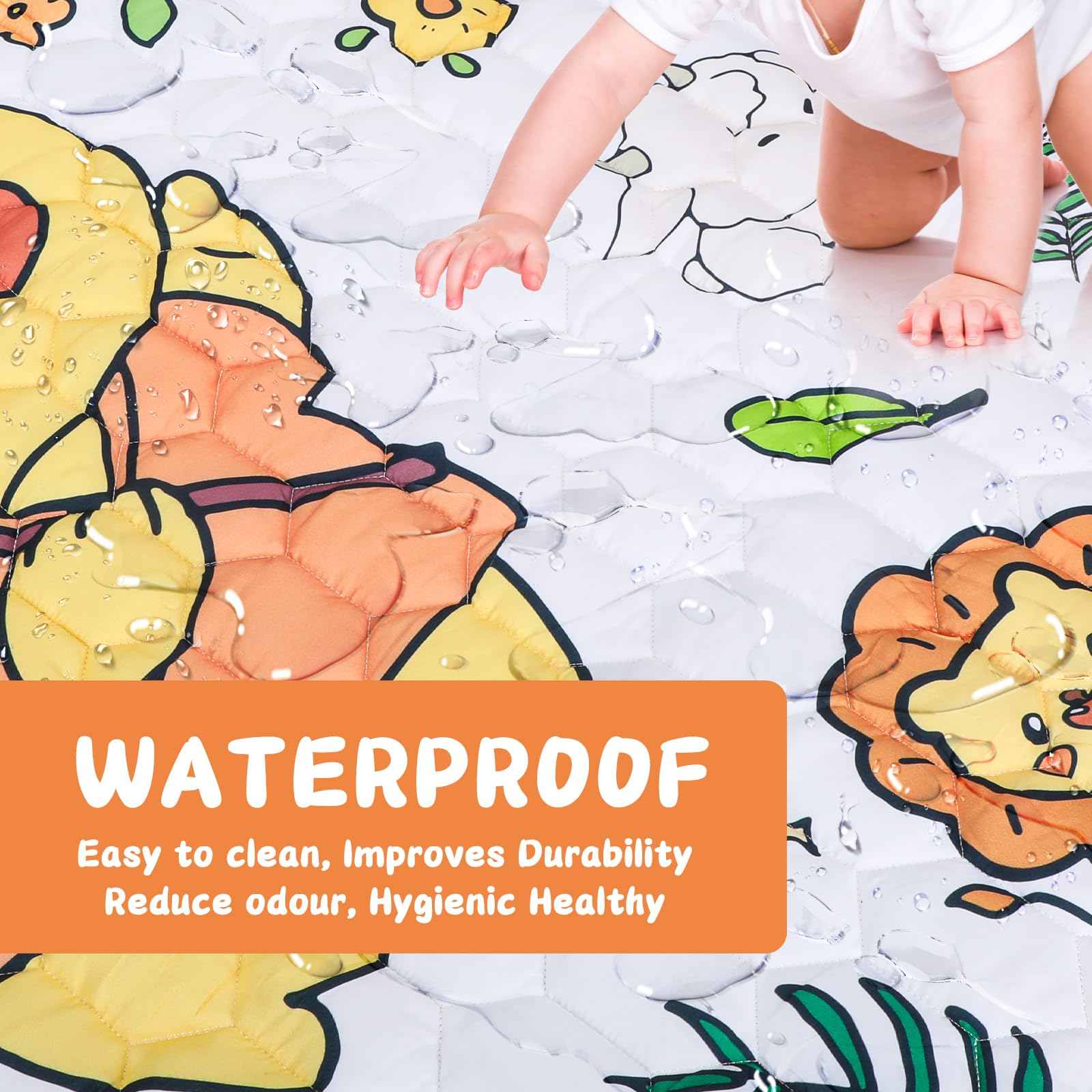 CVARRISE Impermeabile Tappeto Gioco Bambini Pieghevole - 127x127cm AntivegetativaTappeto Neonato Gattonamento, Morbido Tappeto Tummy Time Neonati, Animale Tappeto Gioco per Bambini 1 2 3 Anni Orso
