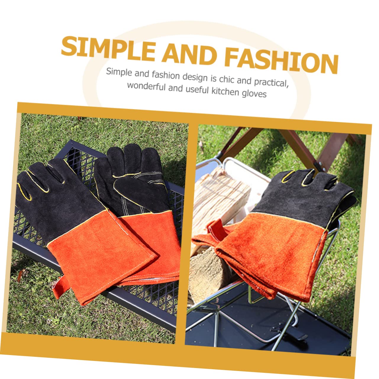 TOPBATHY Guanti e Protezione Termica in Cuoio Resistenti al Calore Design a Cinque Dita Antiscivolo per Barbecue e Cucina per Campeggio All'aperto
