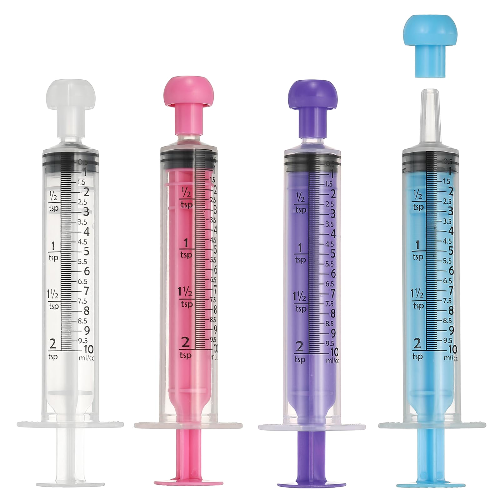 sourcing map Feeding Syringes with Cap, Plastic Syringes for Liquid Pet Feeding Measuring Tool No Needle 10ml, (4 Color, 4 Pcs), Intended for Dog/Cat/Rabbits/Small Animal/Scientific Lab