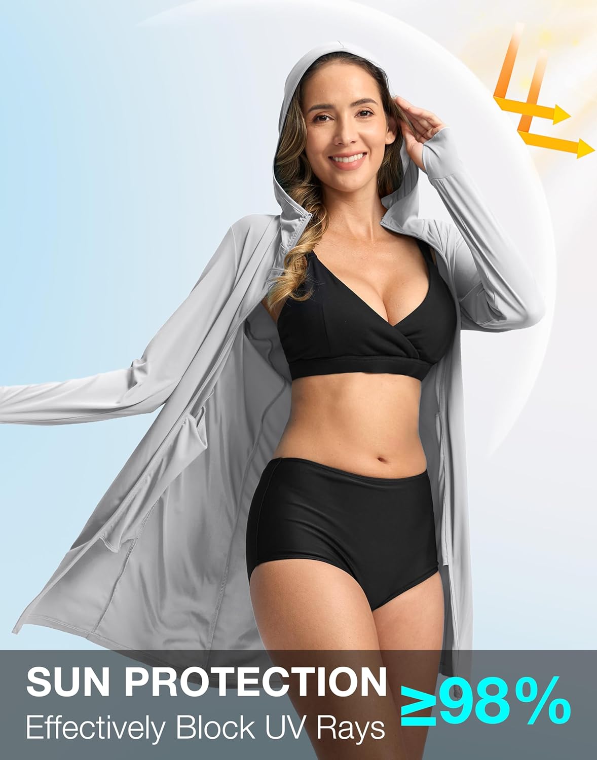 Soothfeel Women's UPF 50+ Swim Cover Up Sun Protection Hoodie SPF Lightweight Jacket Long Sleeve Beach Cover Ups for Women