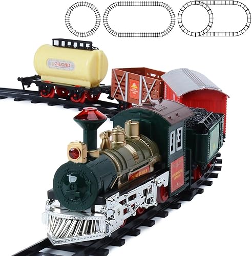 Miniatura 2 de Juego de juguetes clásicos de tren de Navidad con luces y sonidos, juego de tren eléctrico con pistas, motor de locomotora, coche de carga, carga de