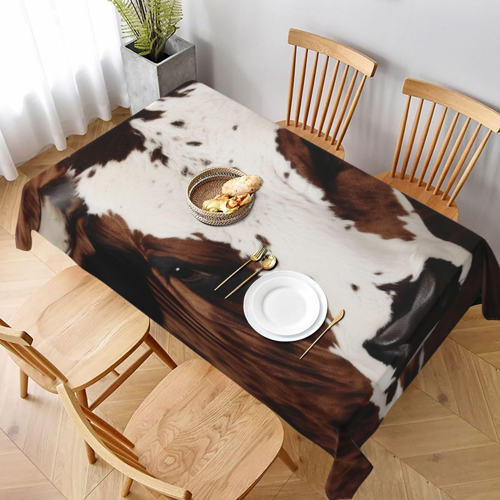 WPKJU Brown Cowhide Art Printed Tablecloth 60x90 in Water Resistant Table Cover Washable Rectangle Table Cloth for Dining Tables