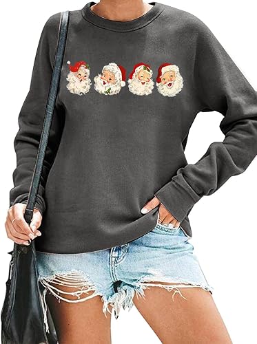 Moletom Feminino De Natal Com Estampa De Papai Noel - Conforto E Estilo Retrô Para As Festas