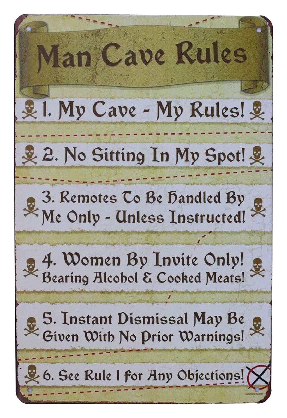 IDGTTLDF Mens Room Decor Metal Sign Funny Man Cave Rules Wall-Art for Garage Basement Bar Workshop Gift Idea for Him 8 X 12 inch