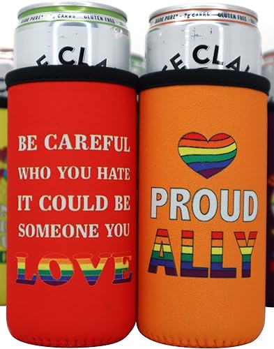 Miniatura 3 de Proud Ally Slim - Enfriadores de latas  Cosas del orgullo gay LGBTQ para desfile, recuerdo de boda del orgullo, regalo de fiesta de salida,