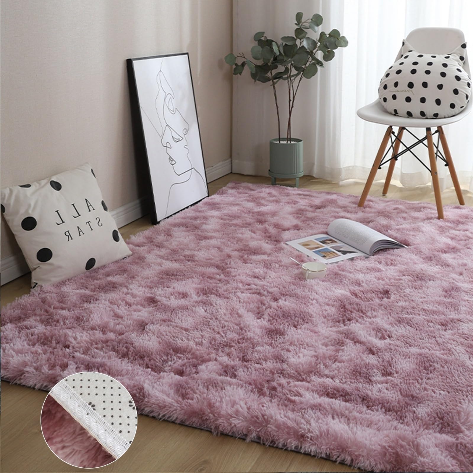 GOUSANG Area Carpet 60 x 110 cm Non-Slip Carpet Kids Room Thick Indoor for Bedroom Sofa Floor Dining Room, Pink Purple