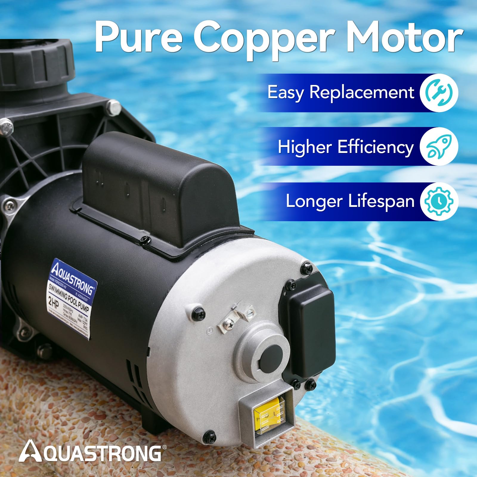 AQUASTRONG - Wbudowana pompa basenowa z ziemią, 2 HP, 220 V, podwójna prędkość 9000 GPH, pojedyncza prędkość z silnikiem z czystej miedzi, energooszczędność, wysoki przepływ, wydajne pompy basenowe