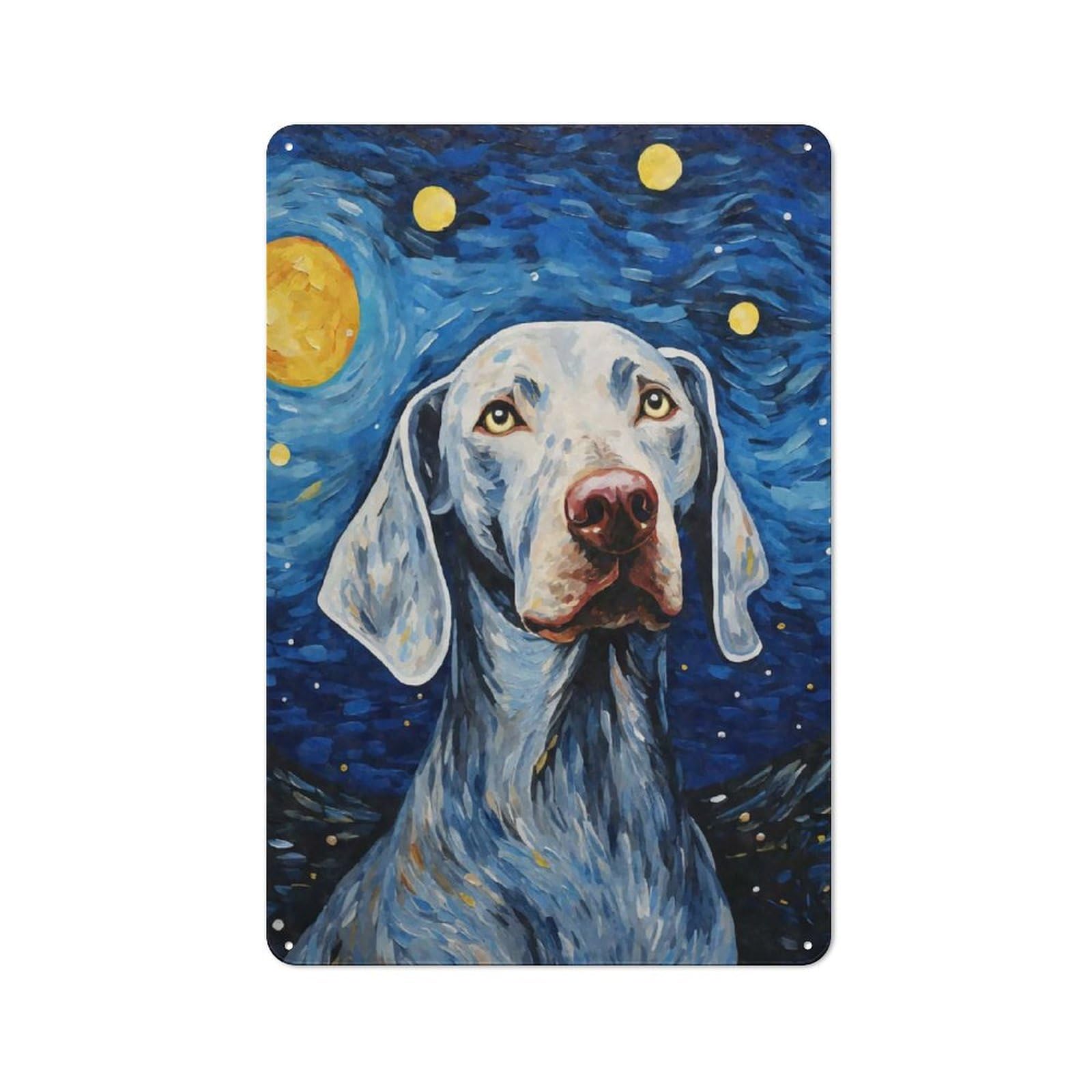 Junmoney Style-22 For Lounge Or Reading Corner, Weimaraner Starry Night Vintage Metal Sign 30X20cm, For Collectors Decorating Lounges And Reading Corners