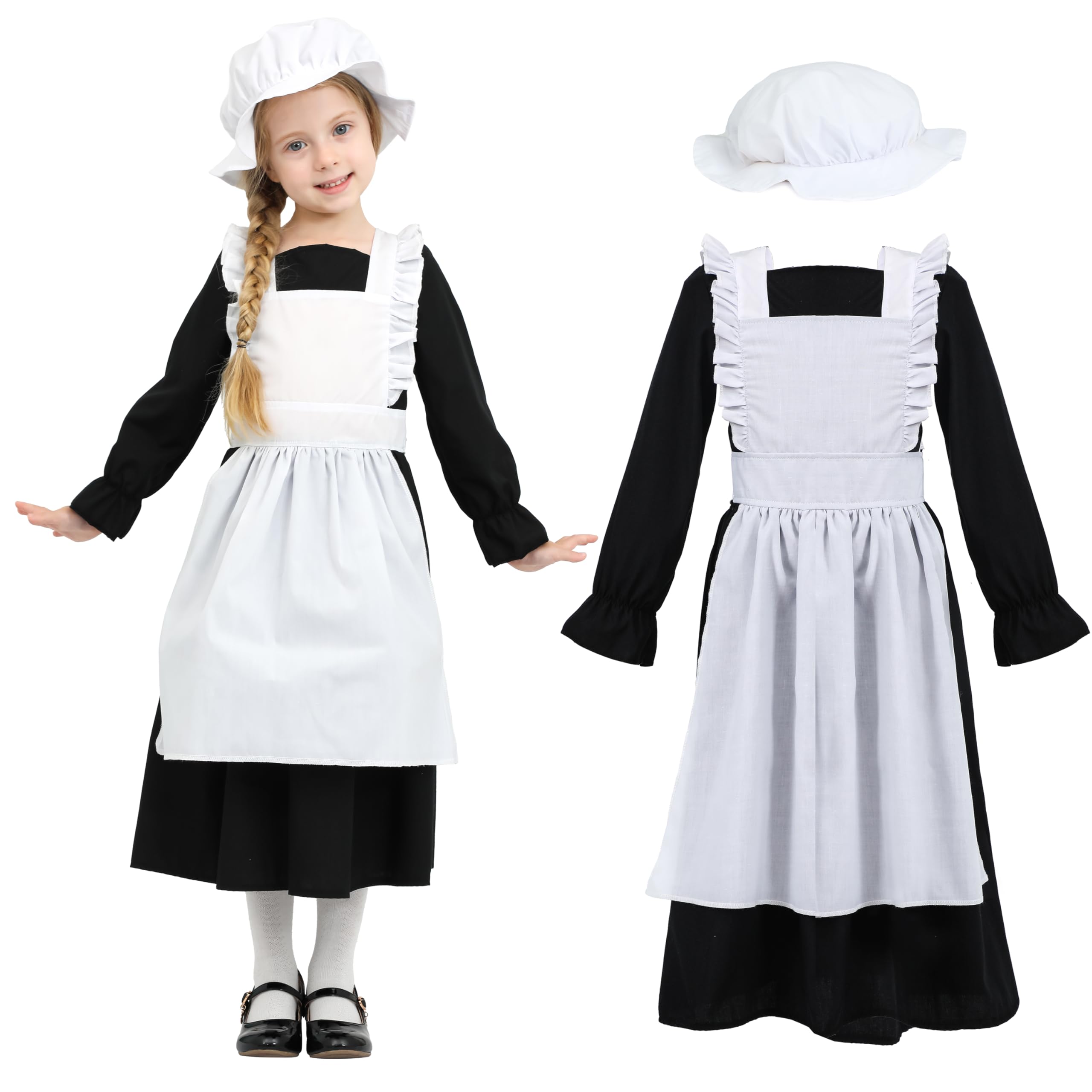 Wizland Girls Colonial Pioneer Dress With Apron And Bonnet