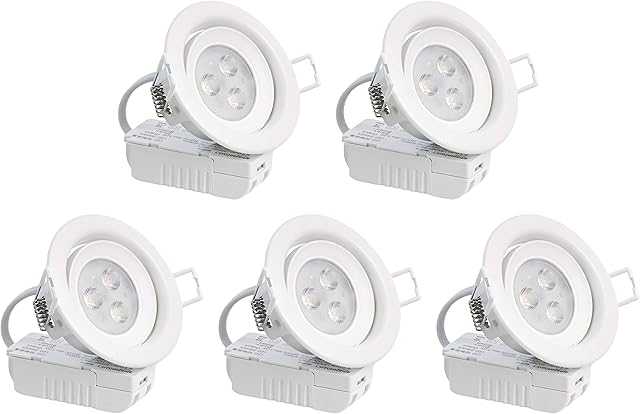 Amazon Basics 3W LED Integrated Recessed Spotlight, Slim Style, round 70 mm (Cut out) 4000K Cool White, 5-Pack