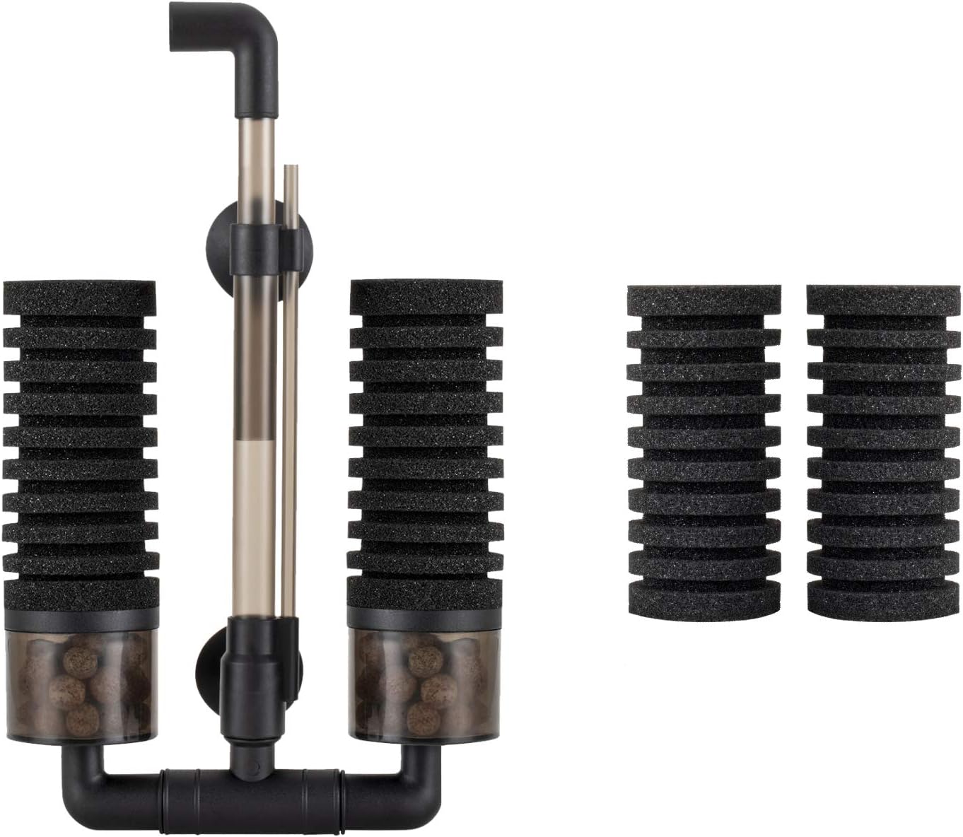 Aquarium Double Sponge Filter, Comes with 2 Spare Sponges (S)