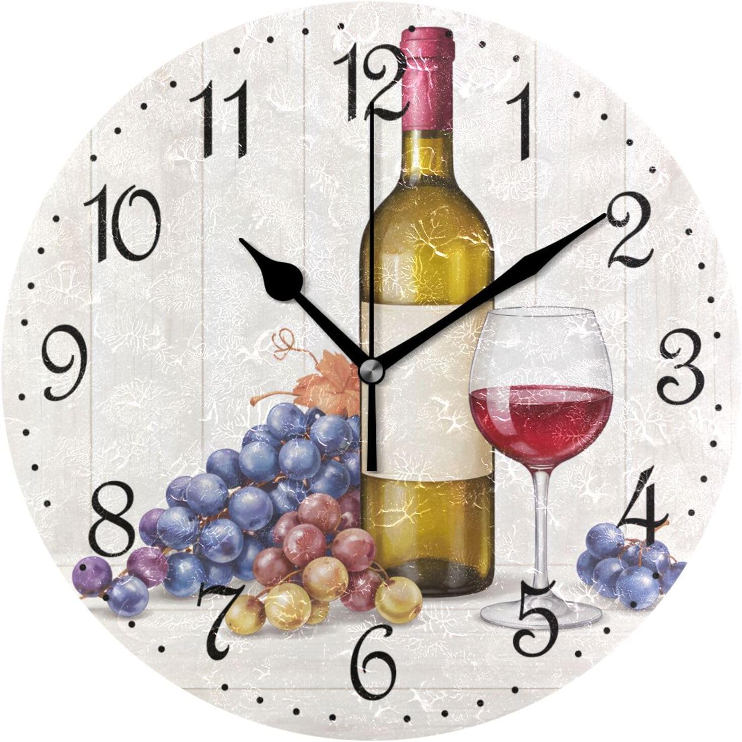 ALAZA Wall Clock Grape Wine Red Bottle Silent Non-Ticking Decorative Wall Clocks Battery Operated 10 Inch for Home Living Room Kitchen Bathroom Bedroom